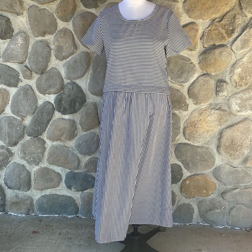 Cottagecore charcoal and white striped maxi dress large minimal Made with Love